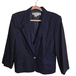 Chaus Vintage Schoolboy Navy Gold Button Wool Blend Boxy Blazer Size 10